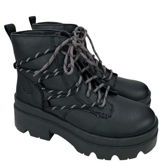 UGG Shoes - UGG Boots Brisbane Leather Ankle Lace Up NWT Black Size 9 Whimsigoth Grunge